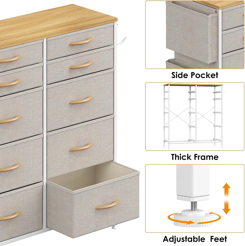 Chest of Drawers 10 Fabric with Side Pockets