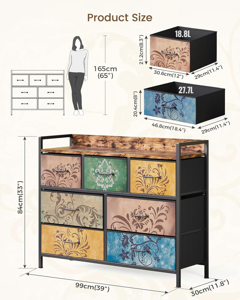 Chest of Drawers Bedroom 8 Fabric Retro Floral
