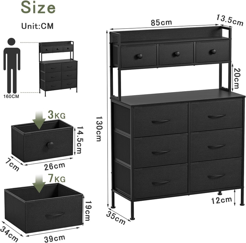 Tall Chest of 9 Drawers 3 Tiers Display