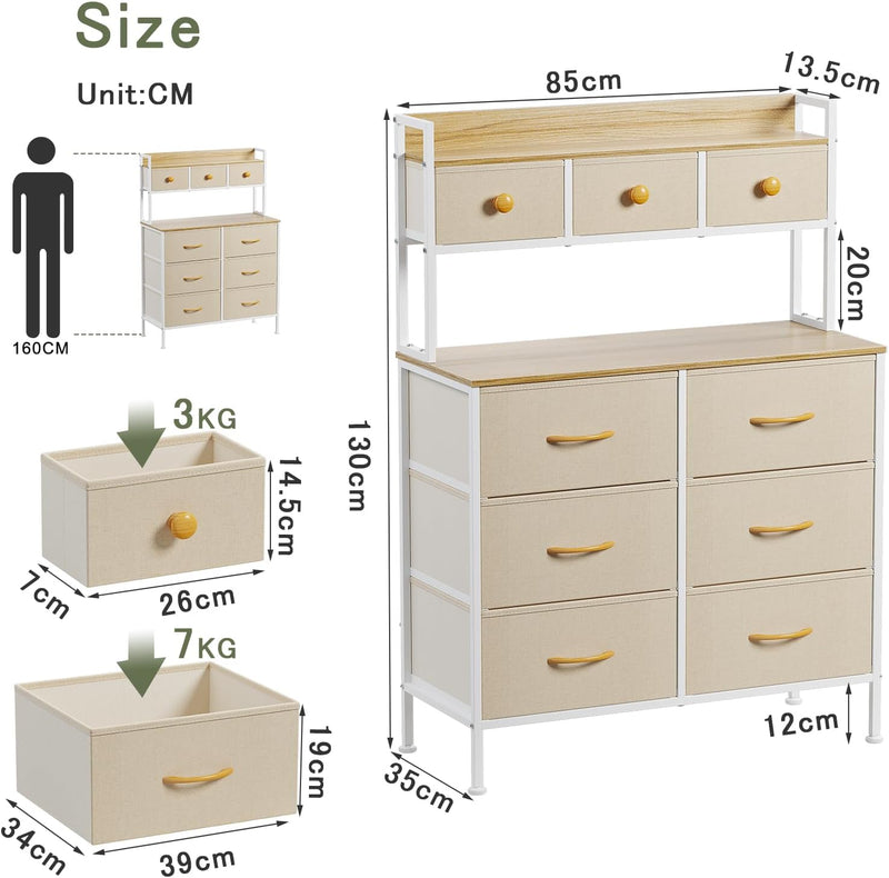 Tall Chest of 9 Drawers 3 Tiers Display