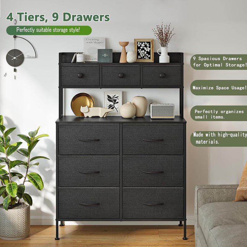 Tall Chest of 9 Drawers 3 Tiers Display