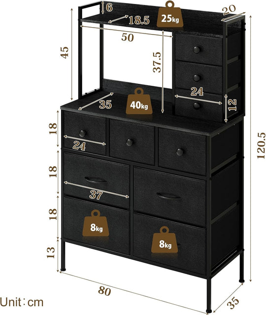 Bedroom Chest of Drawers Fabric Dresser with 10
