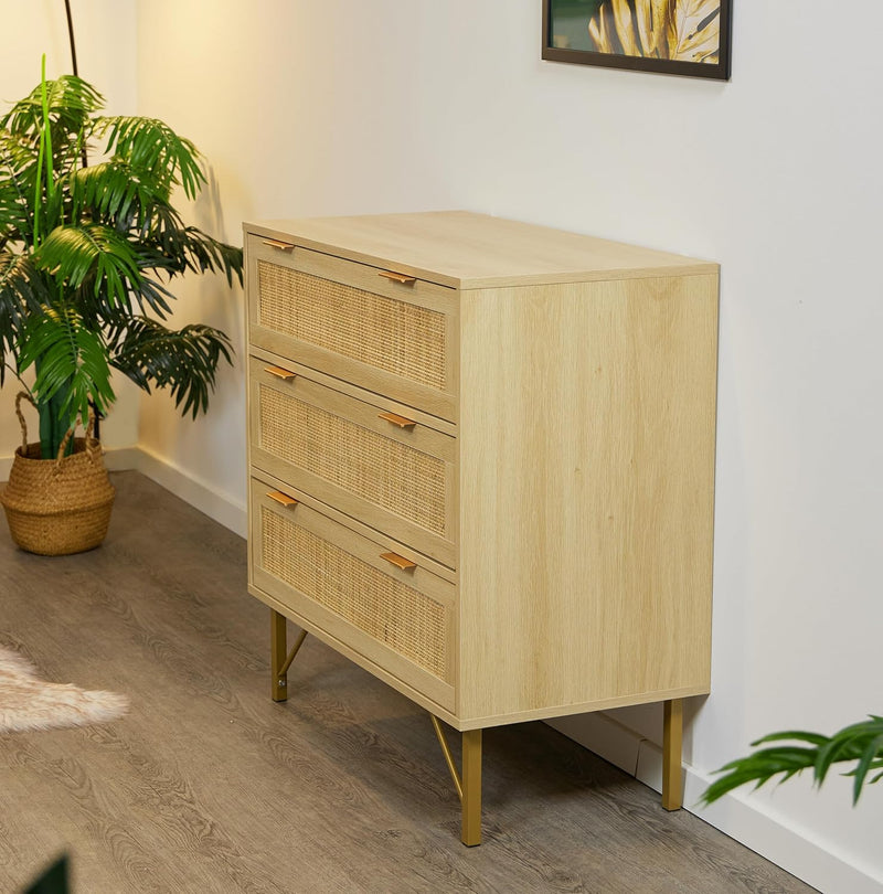 Chest of Drawers Bedroom Dresser Rattan Look