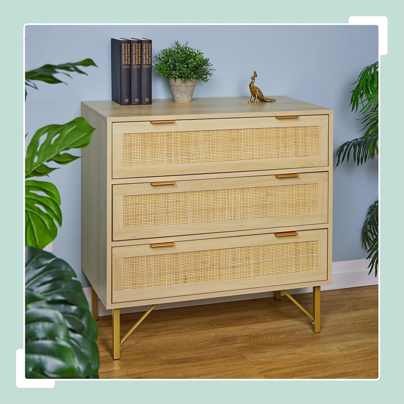 Chest of Drawers Bedroom Dresser Rattan Look