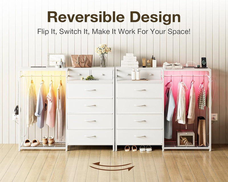 Chest of Drawers Bedroom with Hanging Rail 110x30x106CM