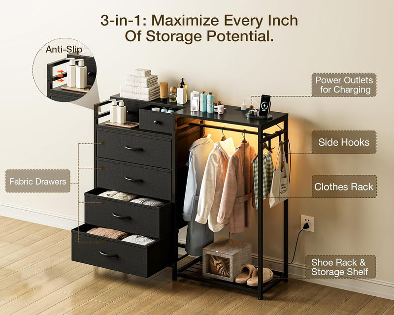 Chest of Drawers Bedroom with Hanging Rail 110x30x106CM