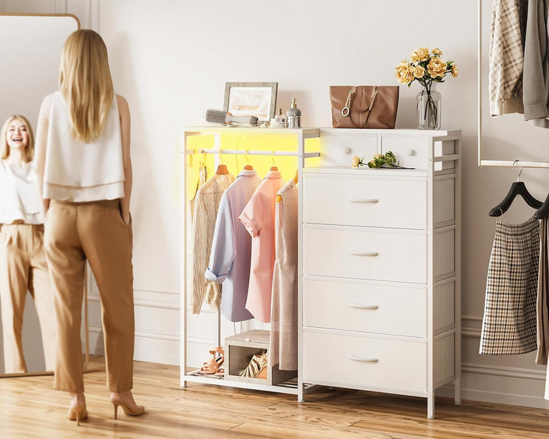 Chest of Drawers Bedroom with Hanging Rail 110x30x106CM