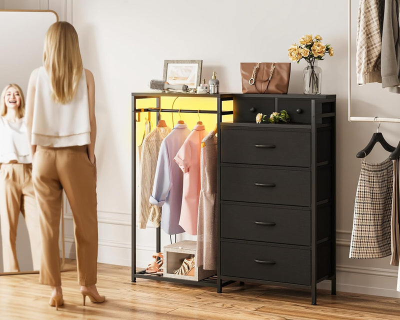Chest of Drawers Bedroom with Hanging Rail 110x30x106CM