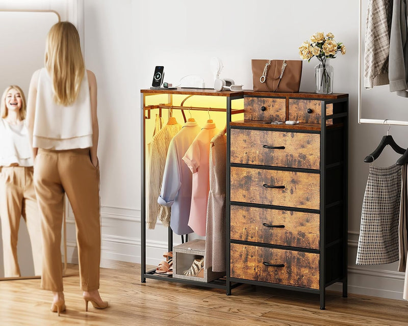 Chest of Drawers Bedroom with Hanging Rail 110x30x106CM