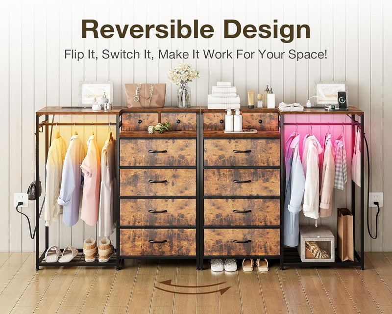 Chest of Drawers Bedroom with Hanging Rail 110x30x106CM