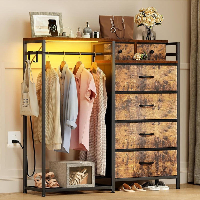 Chest of Drawers Bedroom with Hanging Rail 110x30x106CM