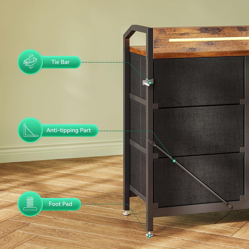Chest of Drawers Bedroom 8 Fabric 110x30x88CM Retro