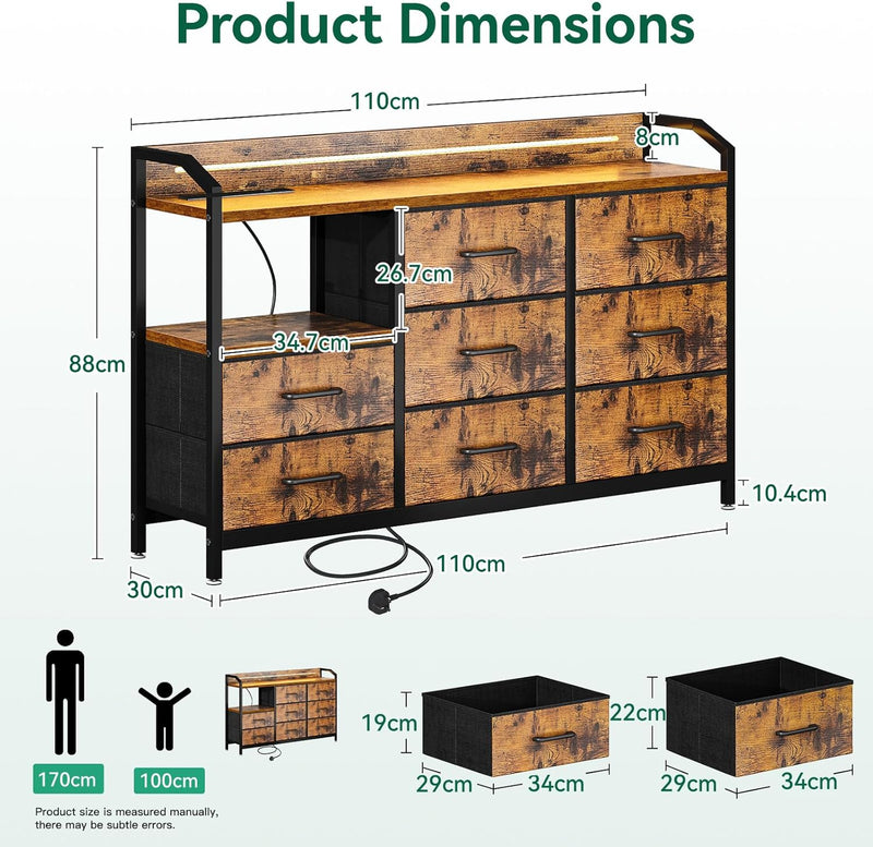 Chest of Drawers Bedroom 8 Fabric 110x30x88CM Retro