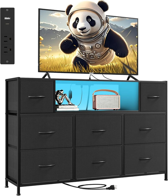 Chest of Drawers Charging Station LED TV Stand