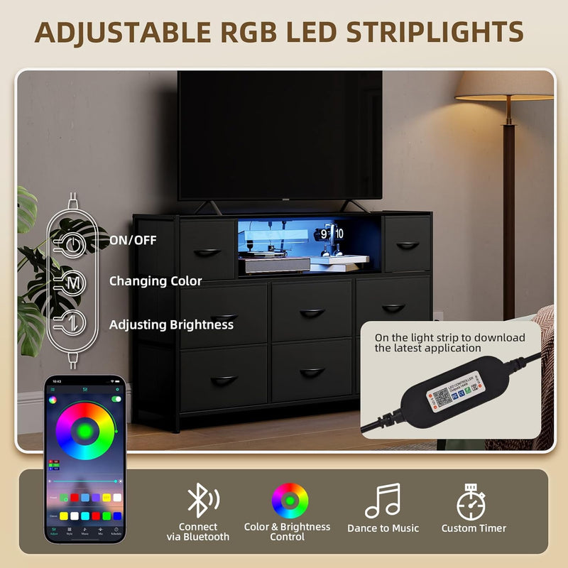 Chest of Drawers Charging Station LED TV Stand