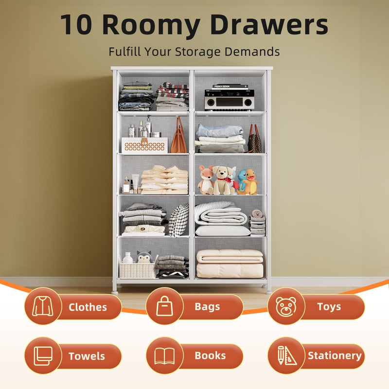 Chest of Drawers for Bedroom 10 Drawer Fabric