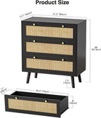Chest of Drawers for Bedroom Rattan 3 Drawer