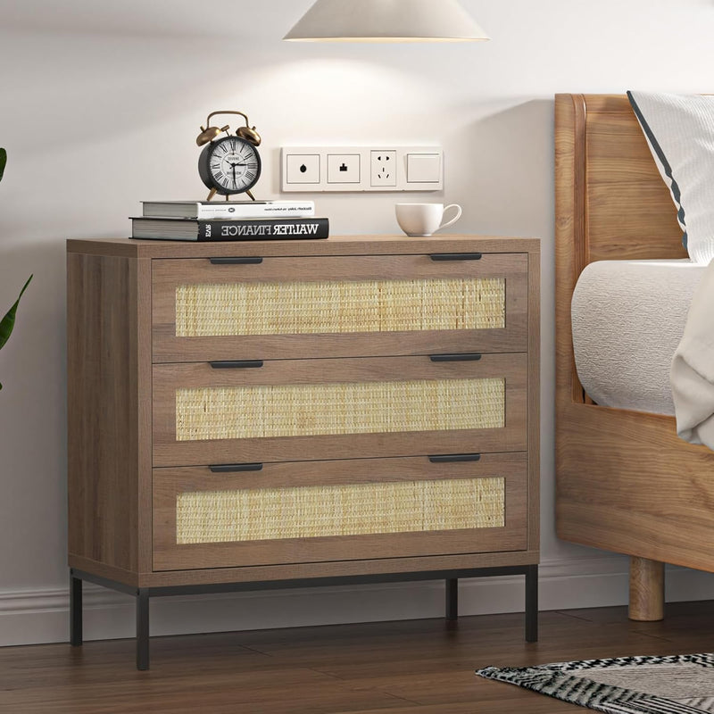 Chest of Drawers for Bedroom Rattan 3 Drawer