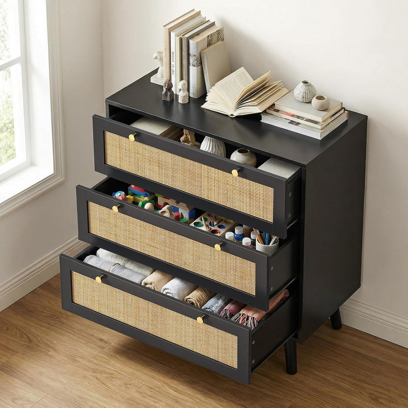 Chest of Drawers for Bedroom Rattan 3 Drawer