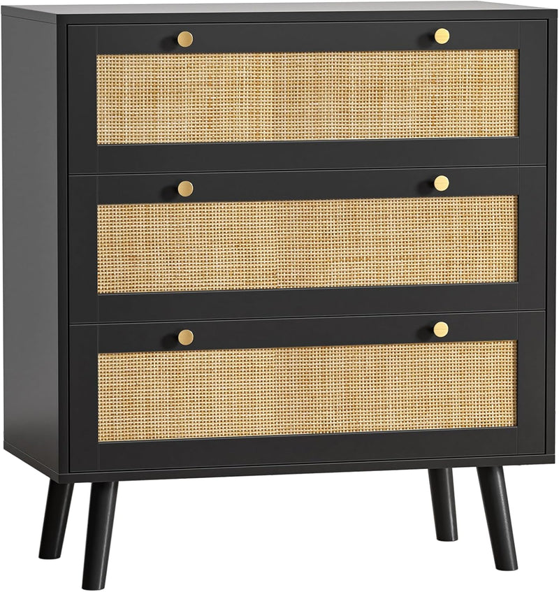Chest of Drawers for Bedroom Rattan 3 Drawer