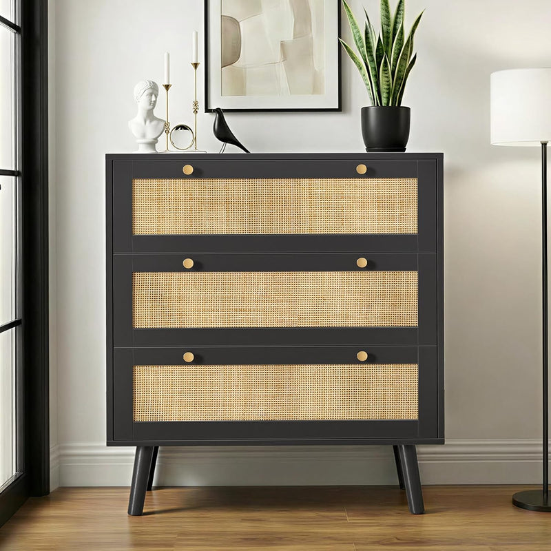 Chest of Drawers for Bedroom Rattan 3 Drawer