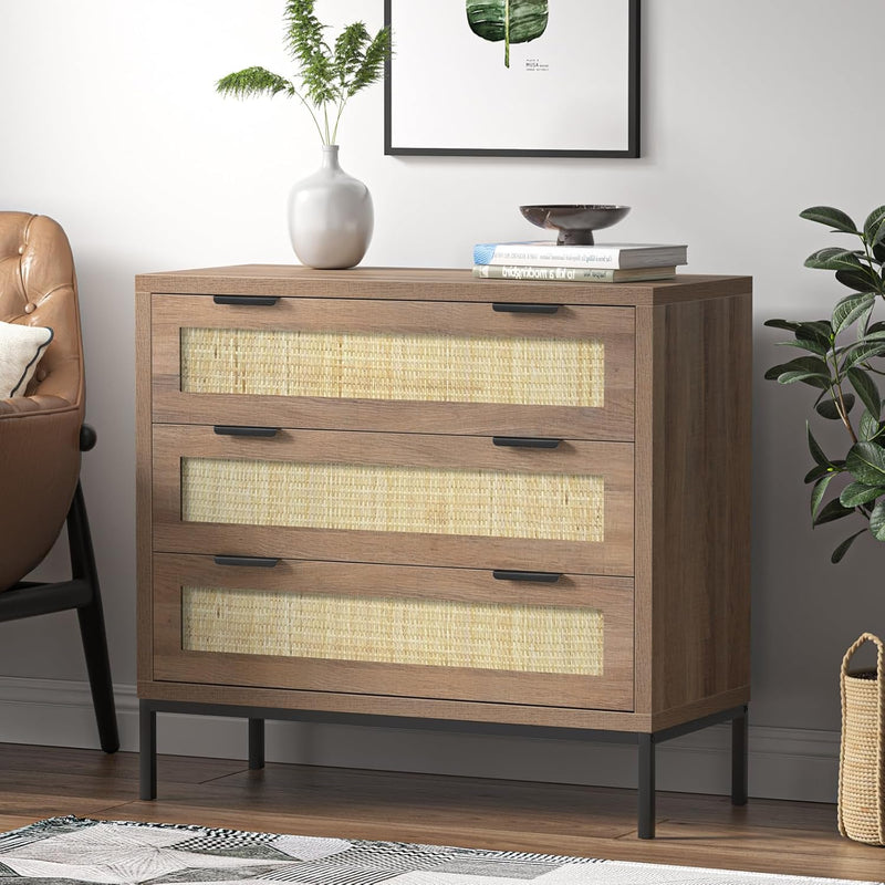 Chest of Drawers for Bedroom Rattan 3 Drawer