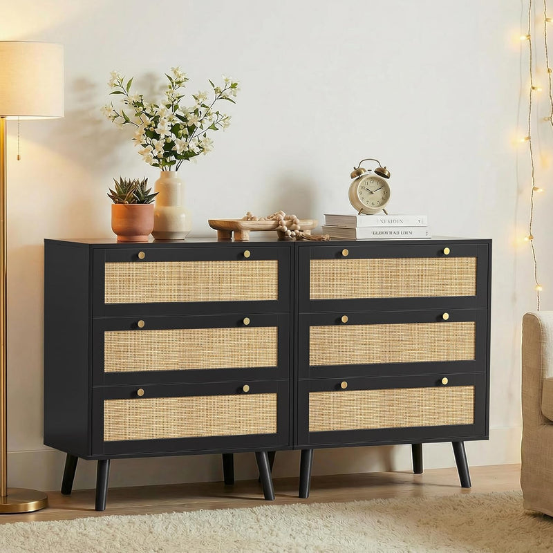 Chest of Drawers for Bedroom Rattan 3 Drawer
