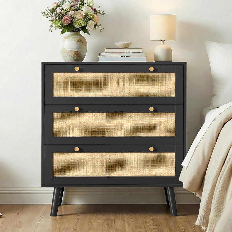 Chest of Drawers for Bedroom Rattan 3 Drawer