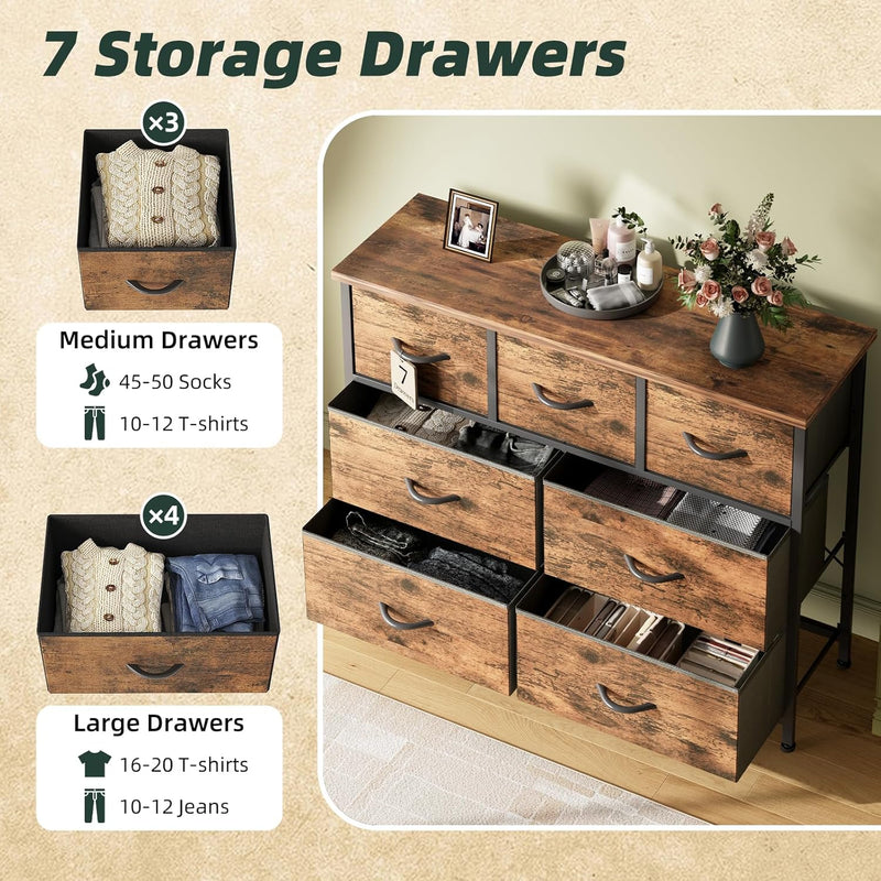 Chest of Drawers for Bedroom with 7 Fabric