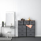 Chest of Drawers Metal 9 Fabric Compartments Shelf