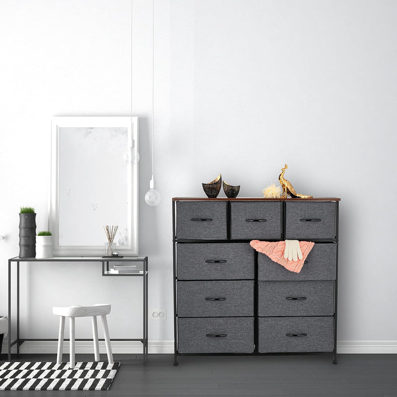Chest of Drawers Metal 9 Fabric Compartments Shelf