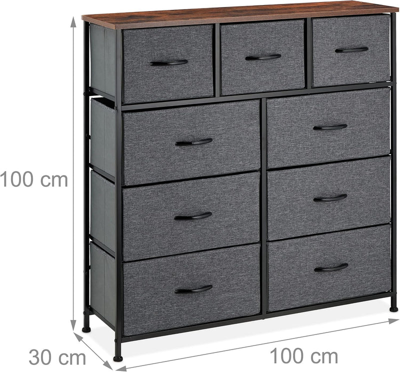 Chest of Drawers Metal 9 Fabric Compartments Shelf
