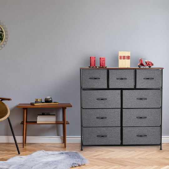 Chest of Drawers Metal 9 Fabric Compartments Shelf