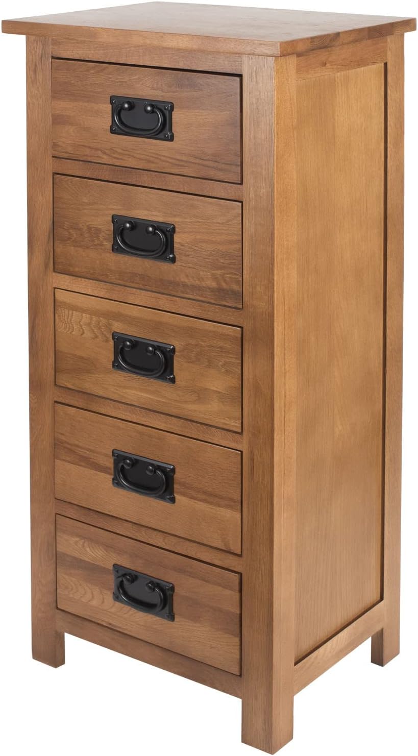 Chest of Drawers Oak 5 Cabinet Narrow Storage