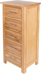 Chest of Drawers Oak 5 Cabinet Narrow Storage