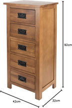 Chest of Drawers Oak 5 Cabinet Narrow Storage