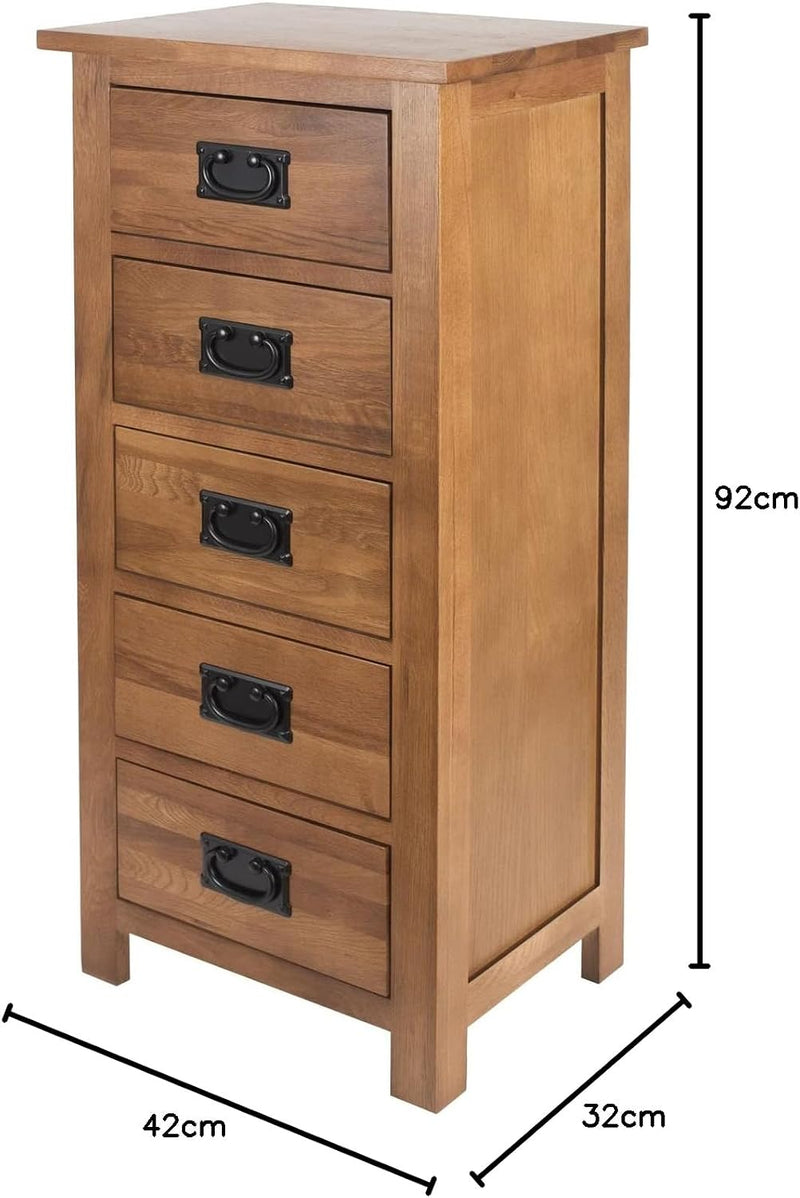 Chest of Drawers Oak 5 Cabinet Narrow Storage