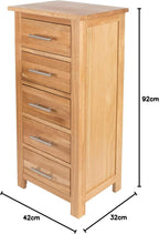 Chest of Drawers Oak 5 Cabinet Narrow Storage