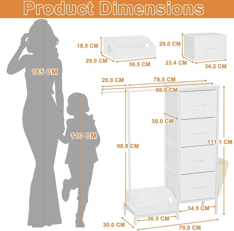 Chest of Drawers with Retractable Hanging Rail