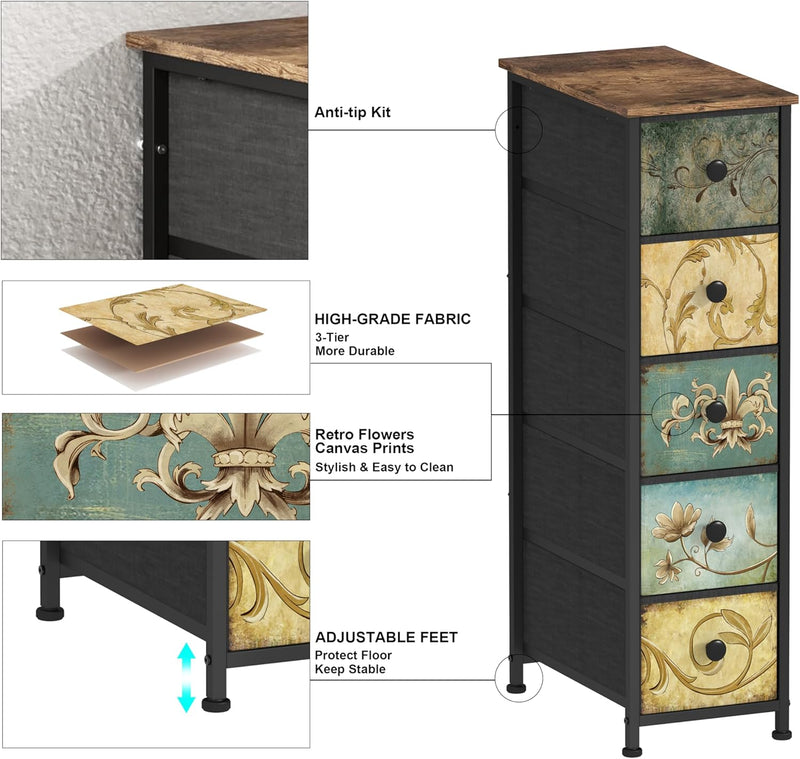Chest of Drawers with 5 Drawer Narrow Dressers