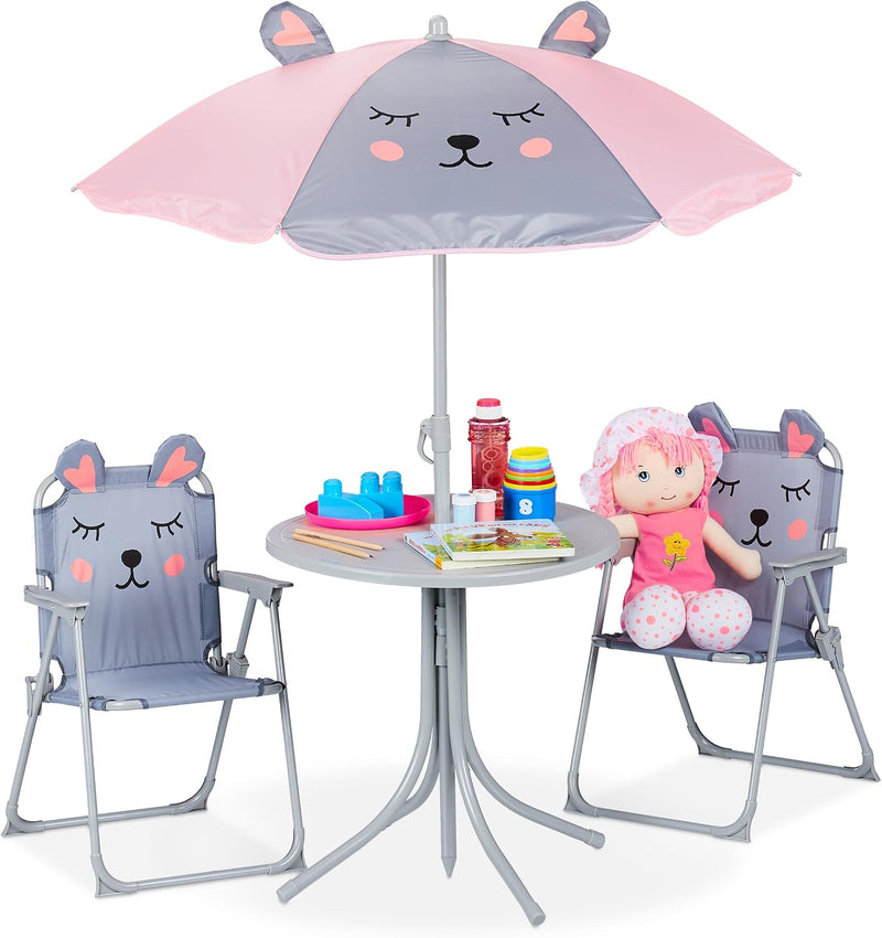 Children’s Camping Furniture Set with Parasol Folding Chairs