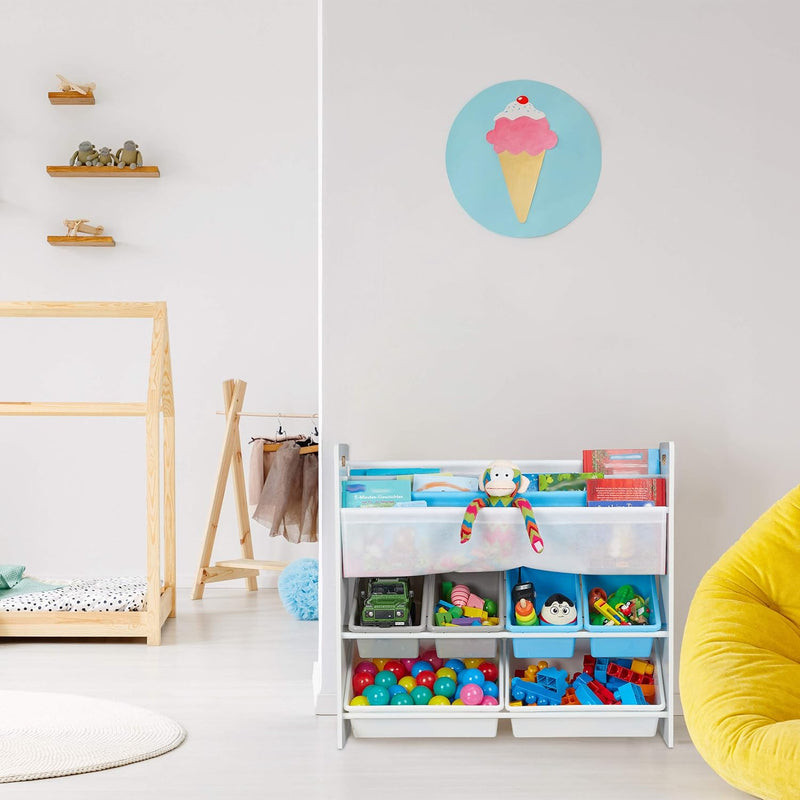 Children's Shelf 6 Boxes 4 Fabric Compartments Campfire