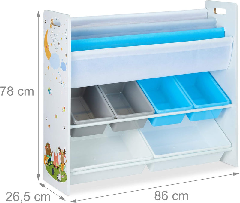 Children's Shelf 6 Boxes 4 Fabric Compartments Campfire