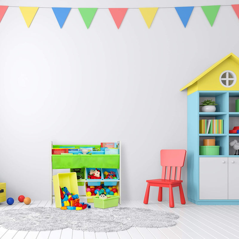 Children's Shelf 6 Boxes 4 Fabric Compartments Campfire