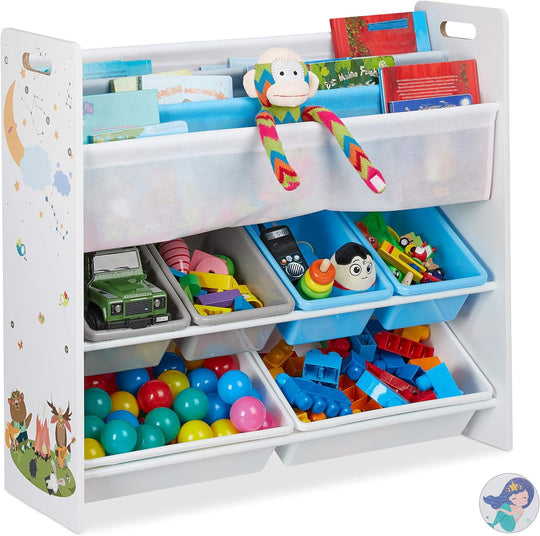 Children's Shelf 6 Boxes 4 Fabric Compartments Campfire