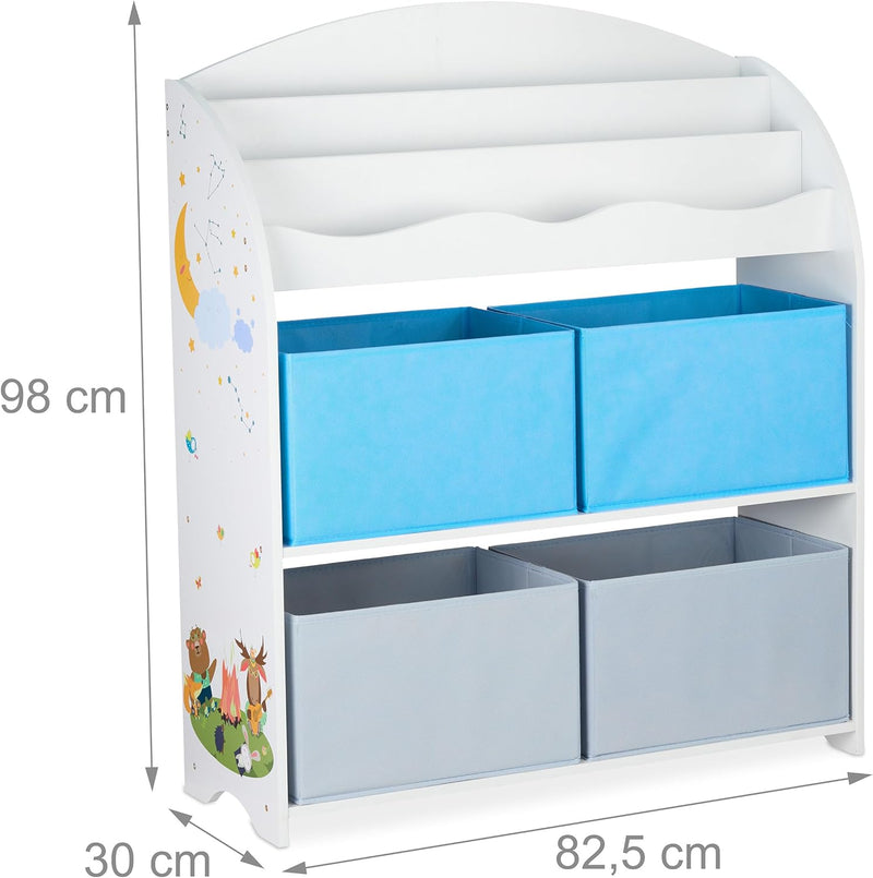 Children's Shelf Campfire Motif 4 Boxes Compartments
