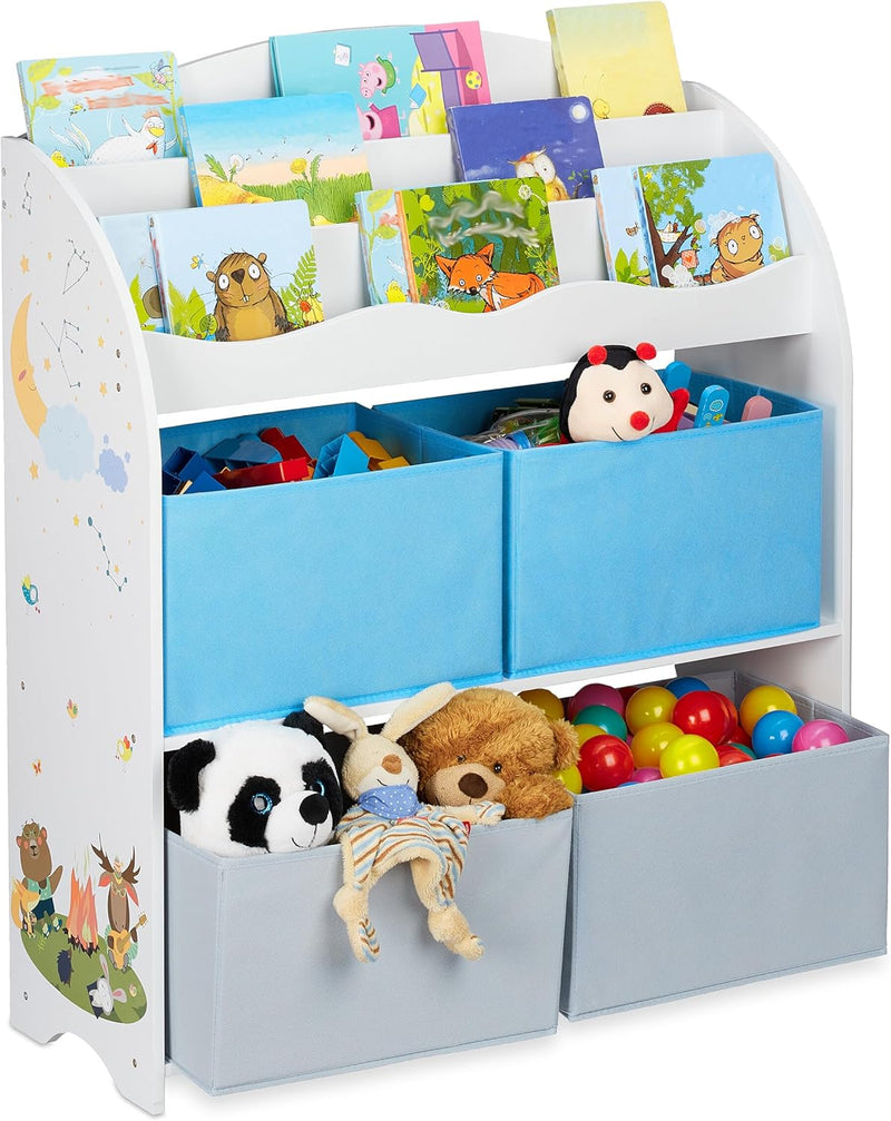 Children's Shelf Campfire Motif 4 Boxes Compartments