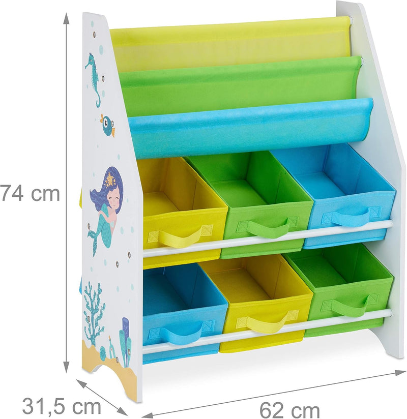 Children's Shelf Mermaid Motif 6 Boxes Compartments