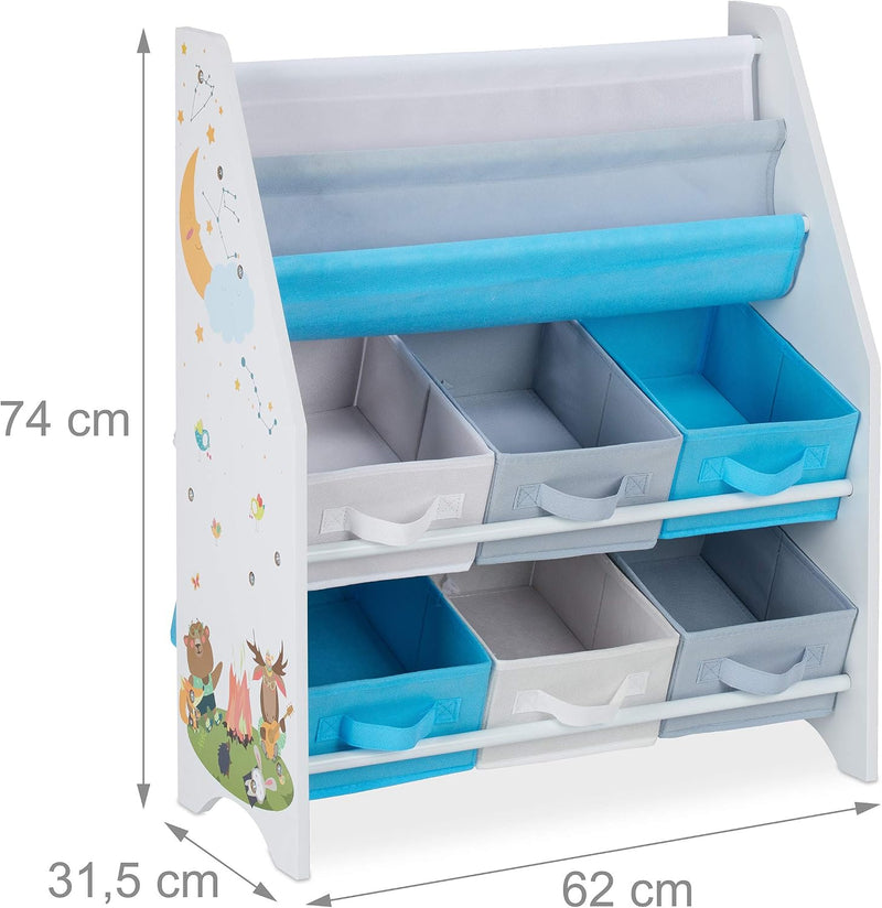 Children's Shelf Animals Motif 4 Boxes Compartments