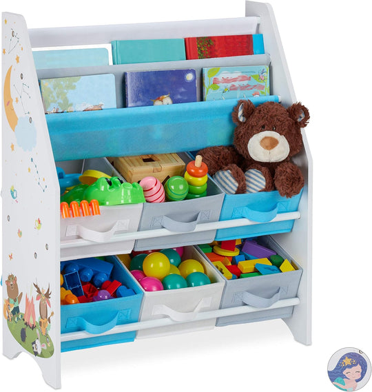Children's Shelf Animals Motif 4 Boxes Compartments